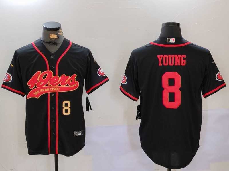 Mens San Francisco 49ers #8 Steve Young Black With Patch Cool Base Stitched Baseball Jersey